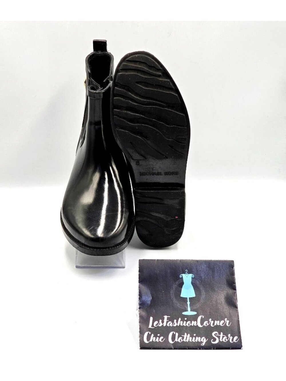 Michael Kors Women's Black Rubber Waterproof Chelsea Rain Boots Size 8 2378 - Picture 3 of 16